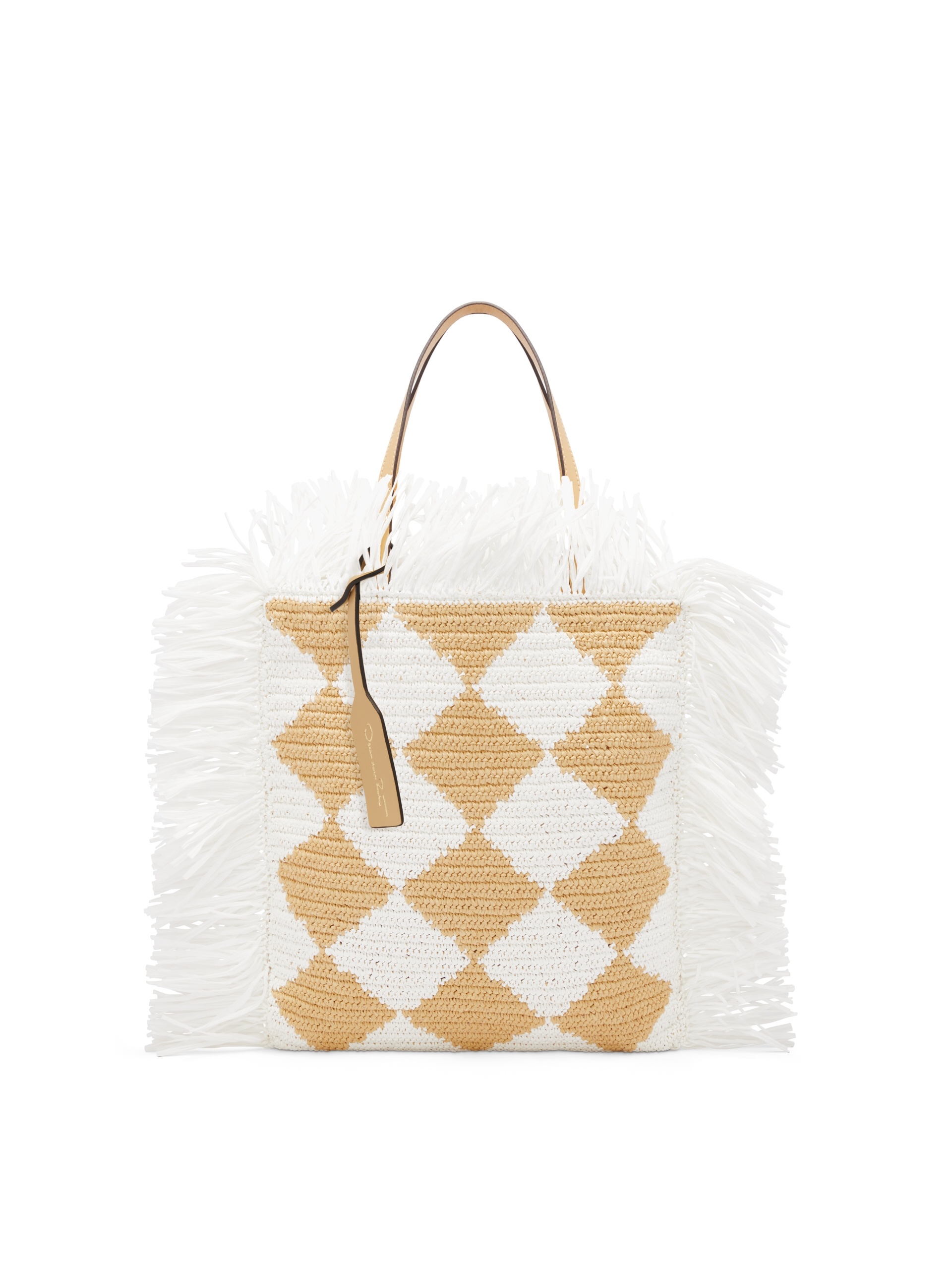 CHECKED RAFFIA CROCHET FLAT TOTE - 5