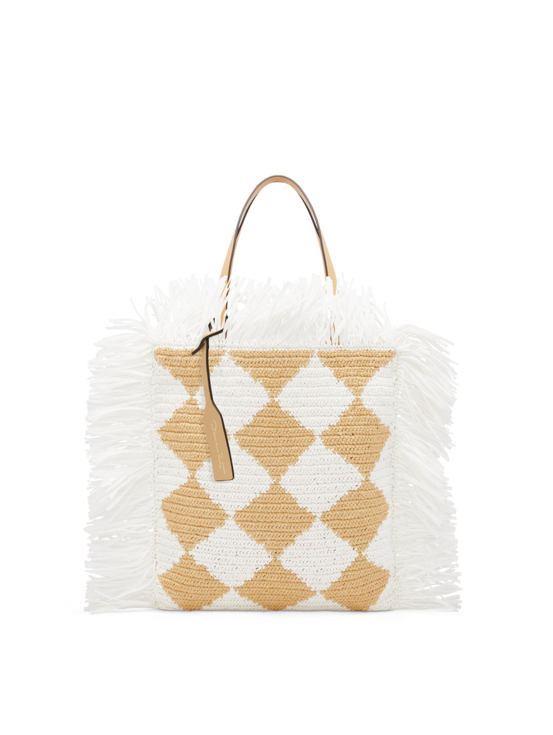 CHECKED RAFFIA CROCHET FLAT TOTE 5