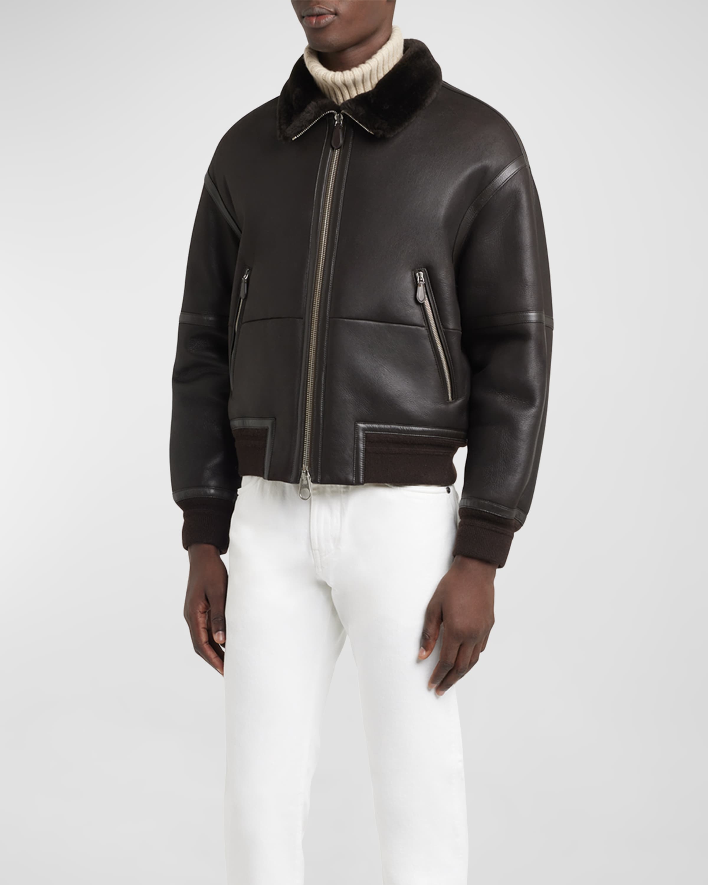 Men's Peter Leather Shearling Bomber Jacket - 2