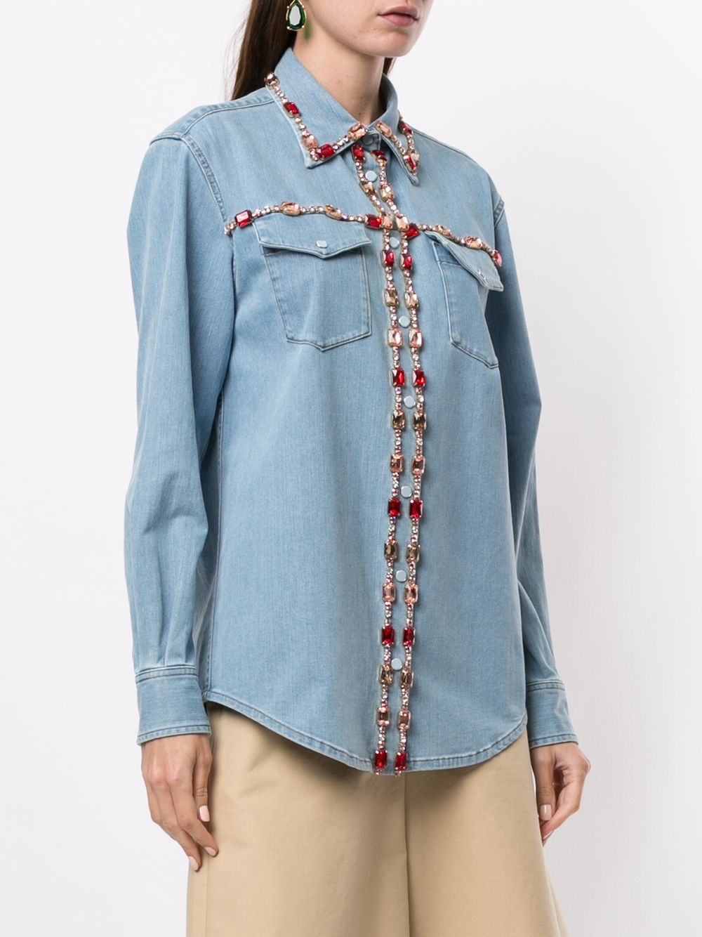 crystal-embellished denim shirt - 3