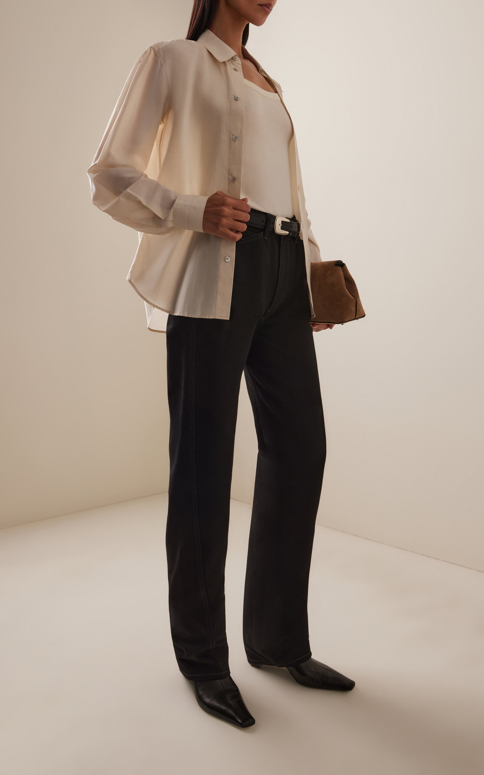 Cotton-Silk Pointed-Collar Shirt ivory - 3