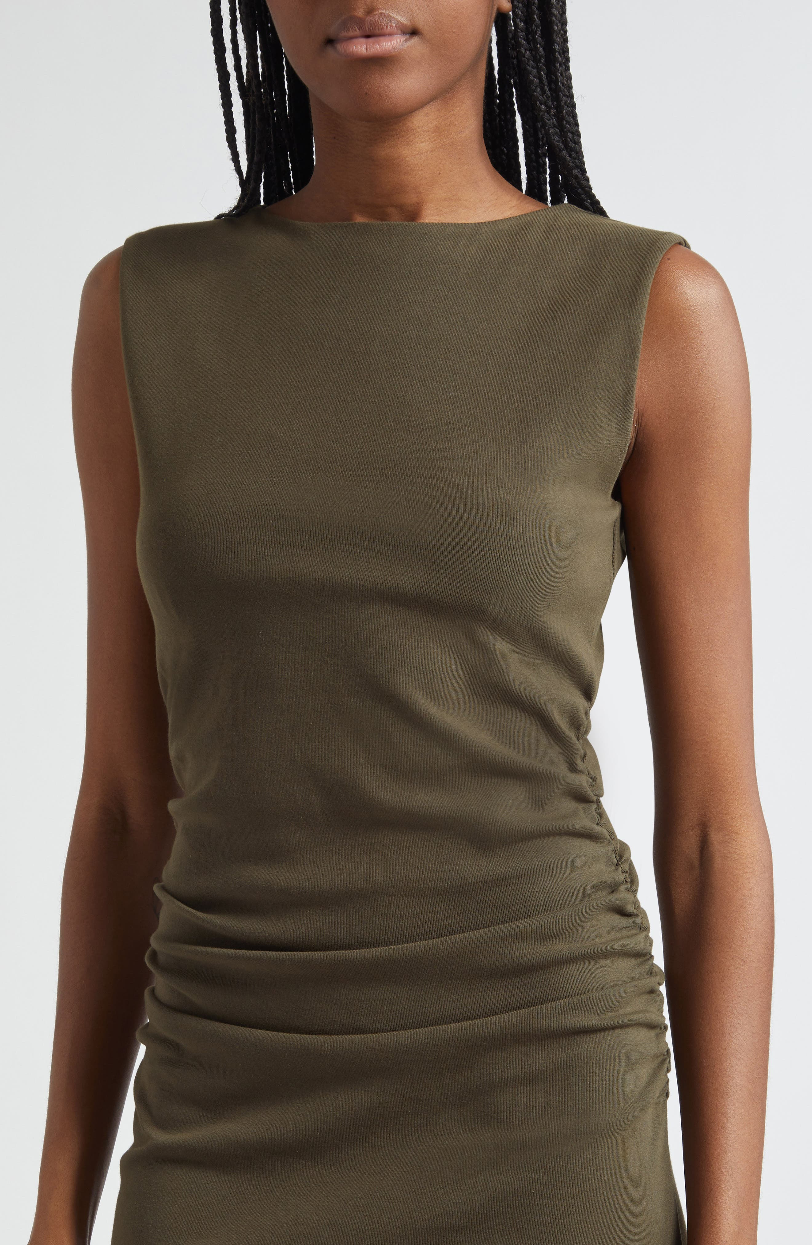 Veronica Beard Charissa Sleeveless Stretch Cotton Midi Dress in Cypress at Nordstrom - 4