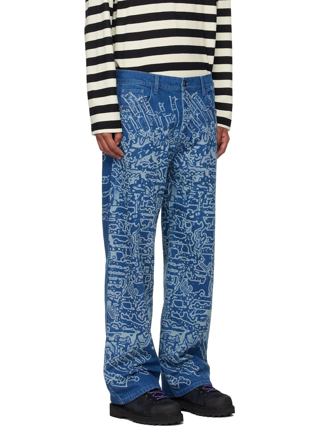 Blue Laser Etched Map Jeans - 2