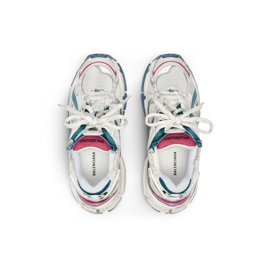 Women's Runner Sneaker in White/dark Green/blue/pink - 6