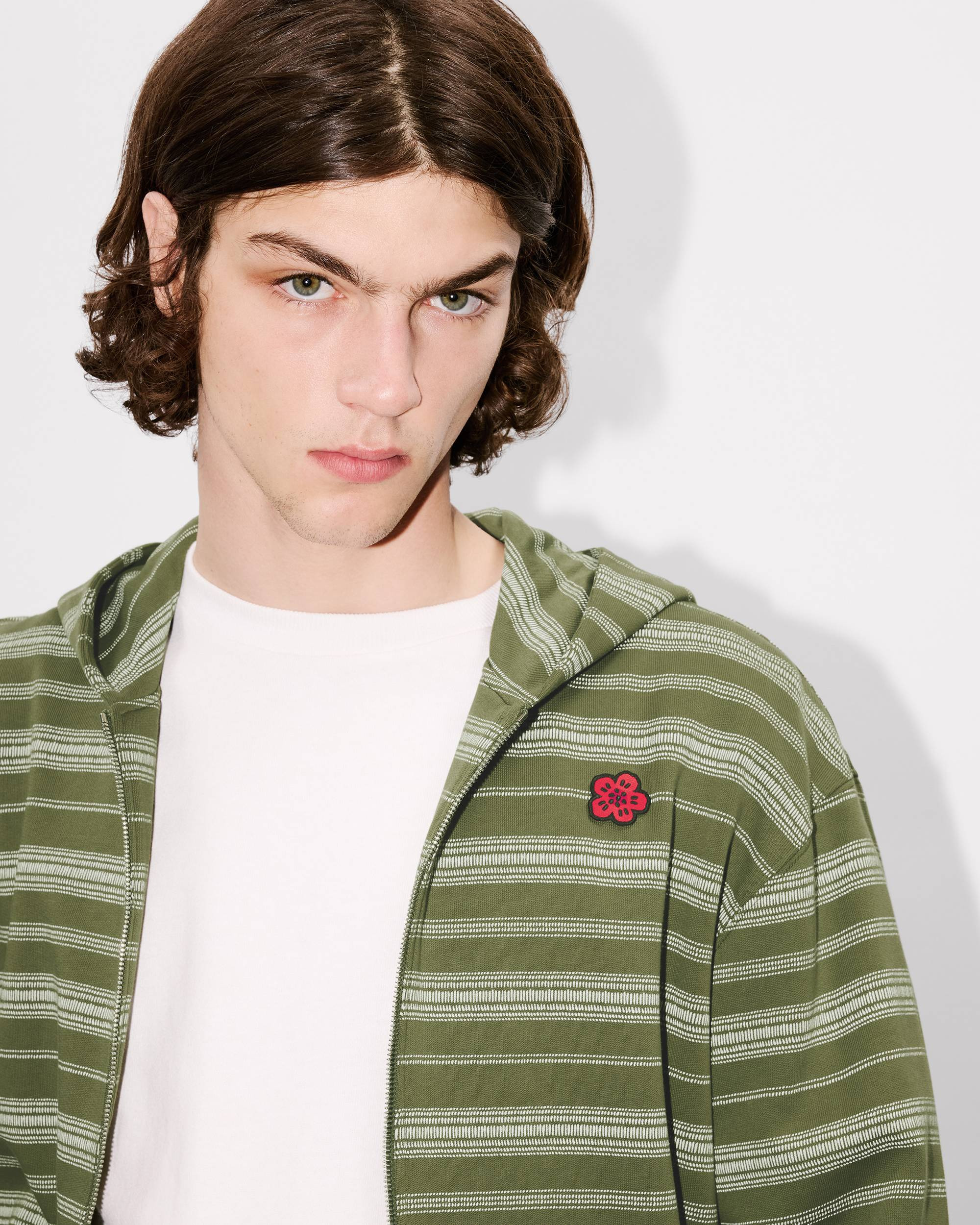 'Boke Flower' striped embroidered full-zip hoodie in coton - 6