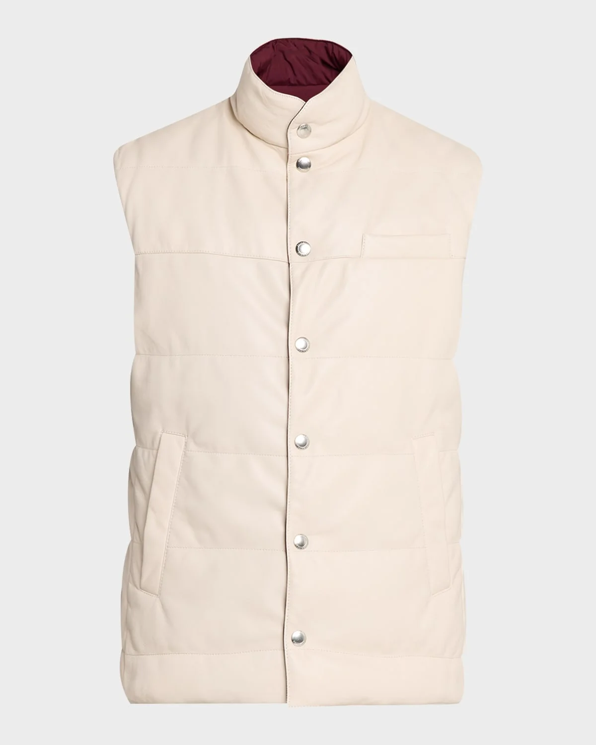 Men's Reversible Leather and Nylon Quilted Vest - 1