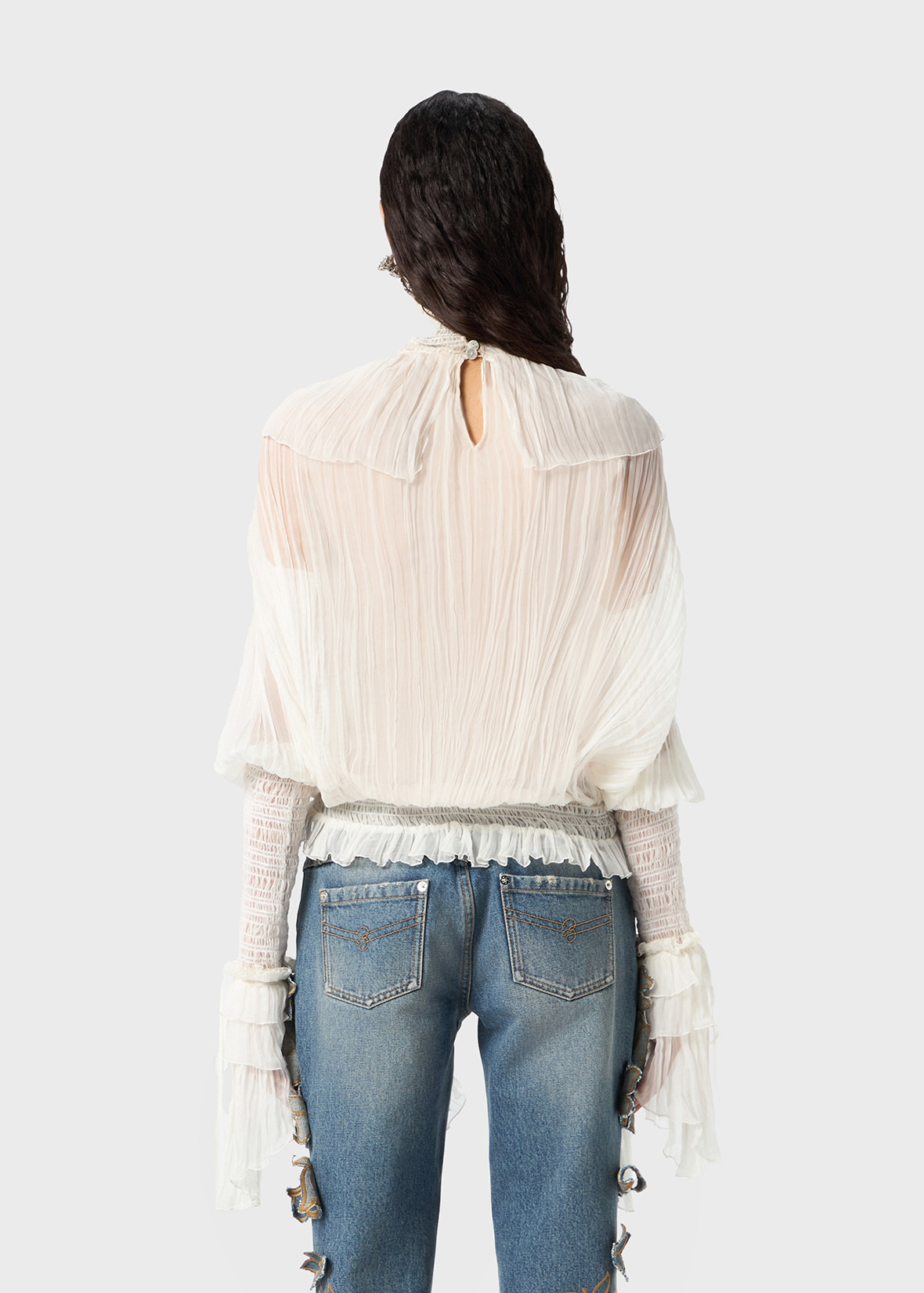 SILK CHIFFON BLOUSE WITH RUFFLES - 4