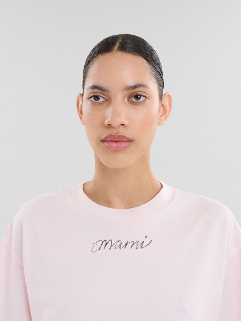PINK ORGANIC COTTON BOXY T-SHIRT WITH REPEATED LOGO - 4