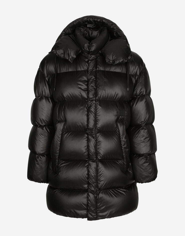Quilted nylon jacket with hood and tag - 1