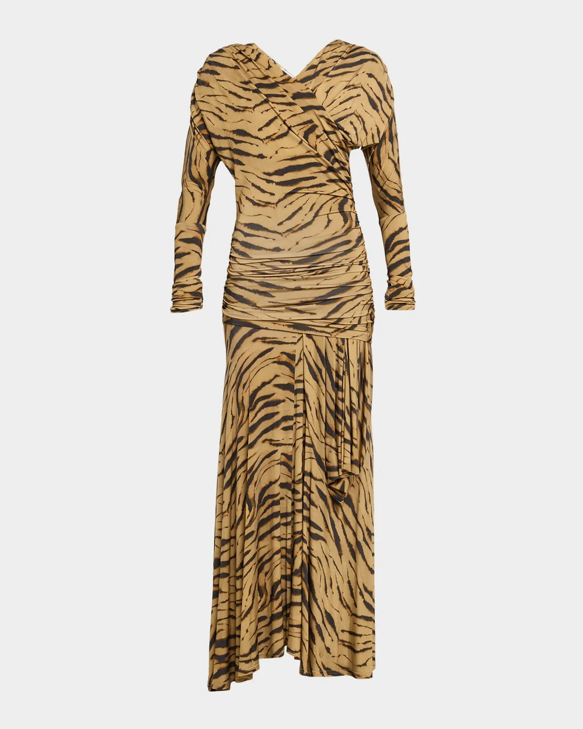 Tiger-Print Ruched Jersey Maxi Dress - 1