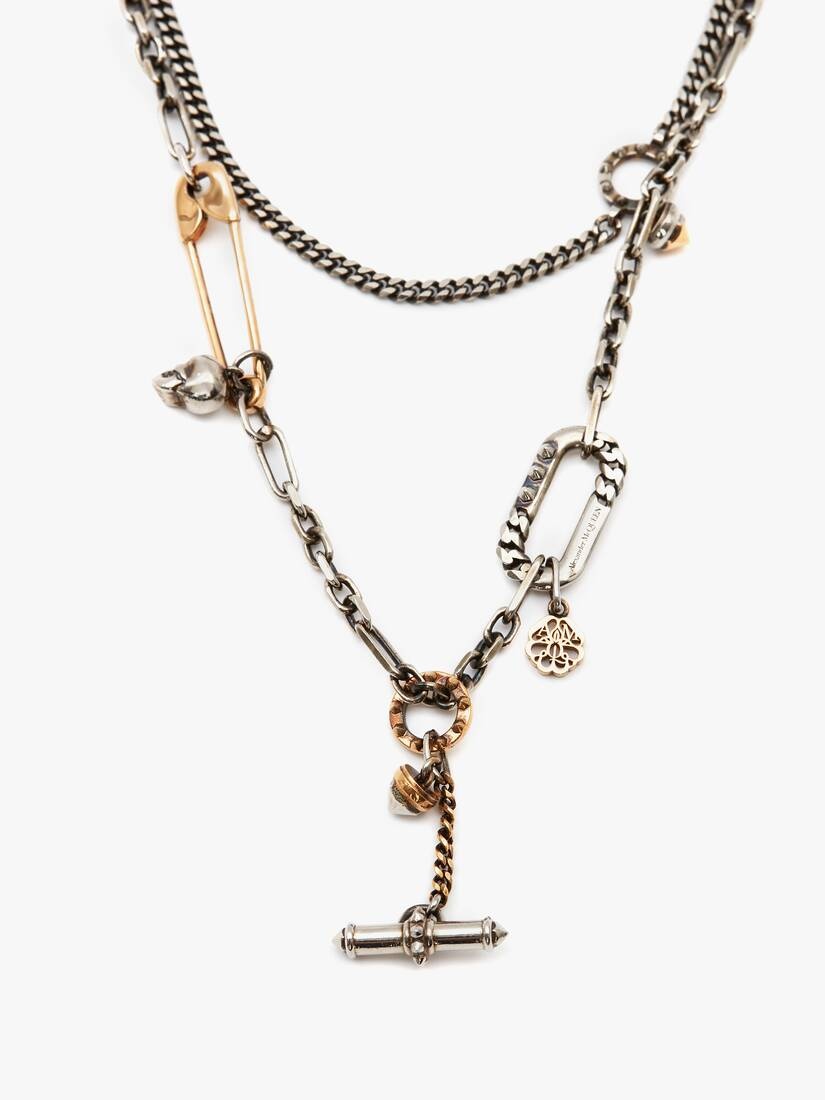 Safety Pin And Stud Necklace in Gold/silver - 2