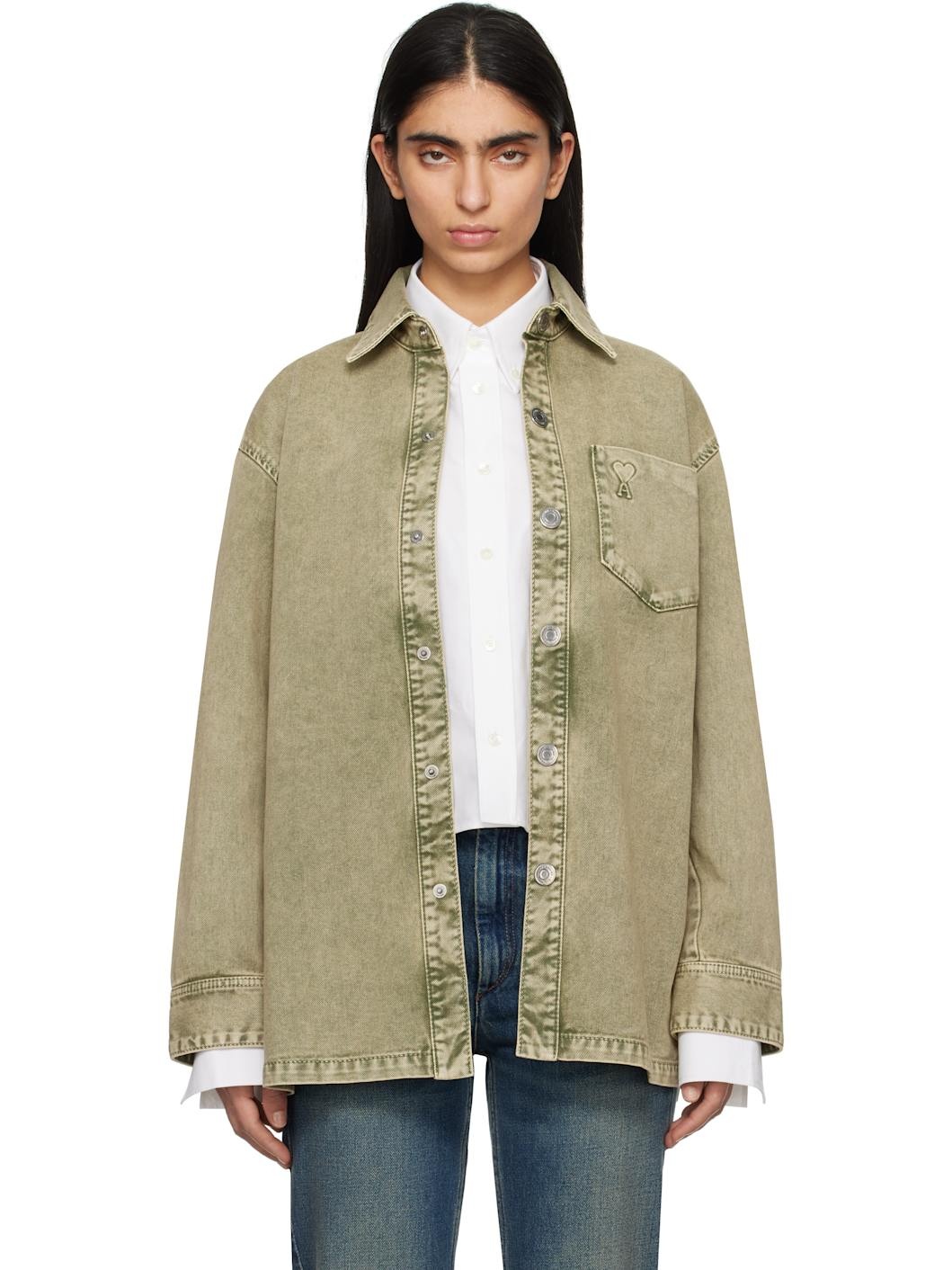 Green Cotton Ami de Coeur Denim Overshirt - 1
