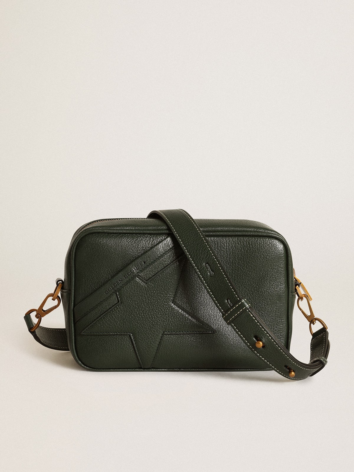 Women's Star Bag in dark green leather with tone-on-tone star - 1