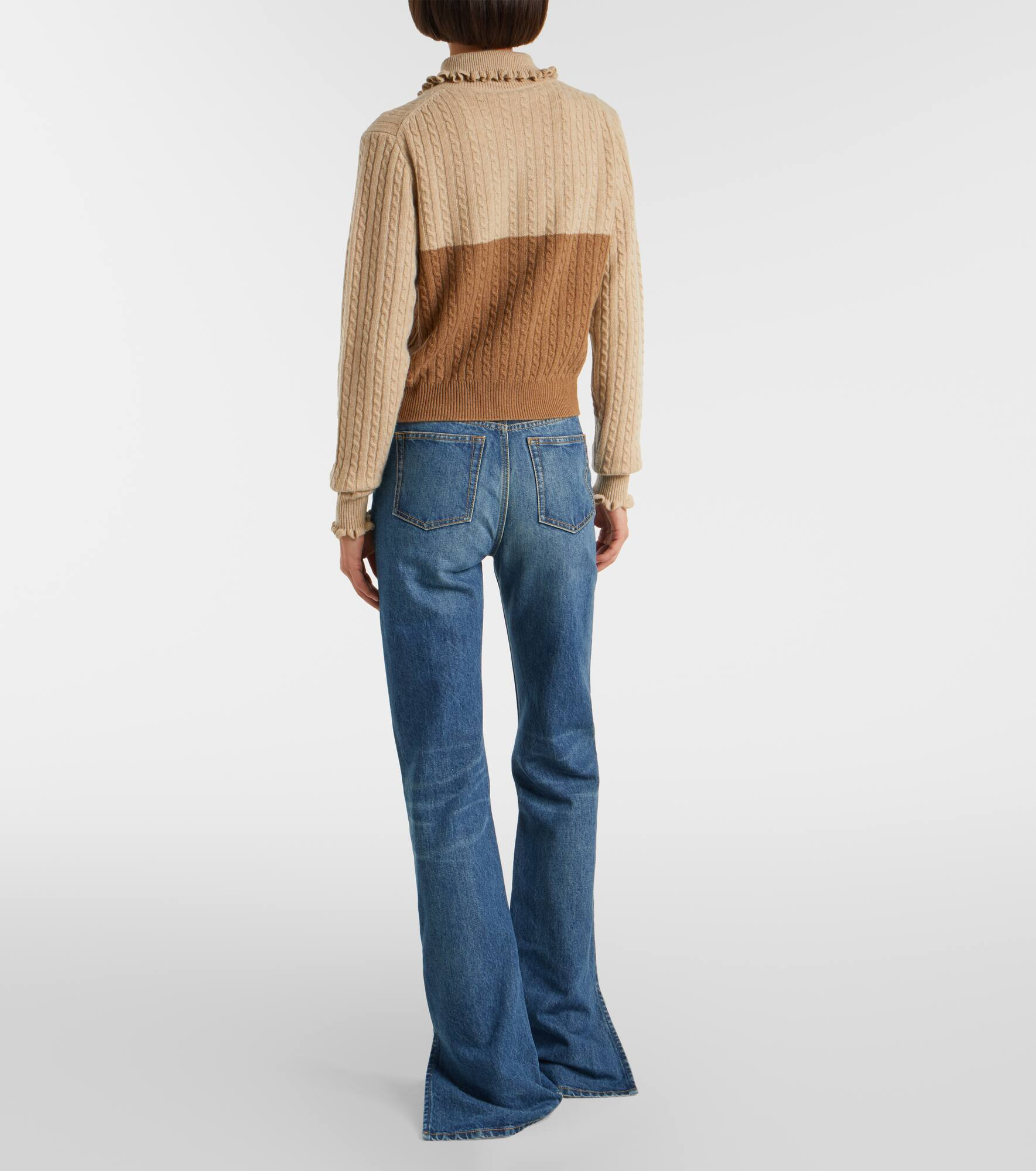 Cable-knit ruffled wool and cashmere polo sweater - 3