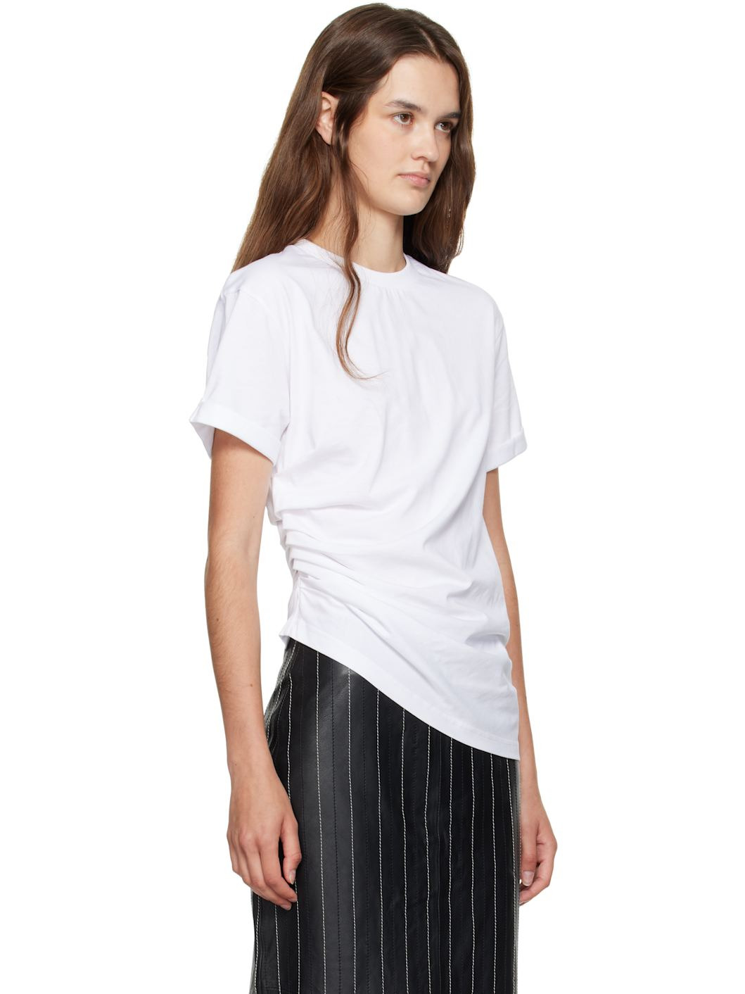 White Gathered Detail T-shirt - 2