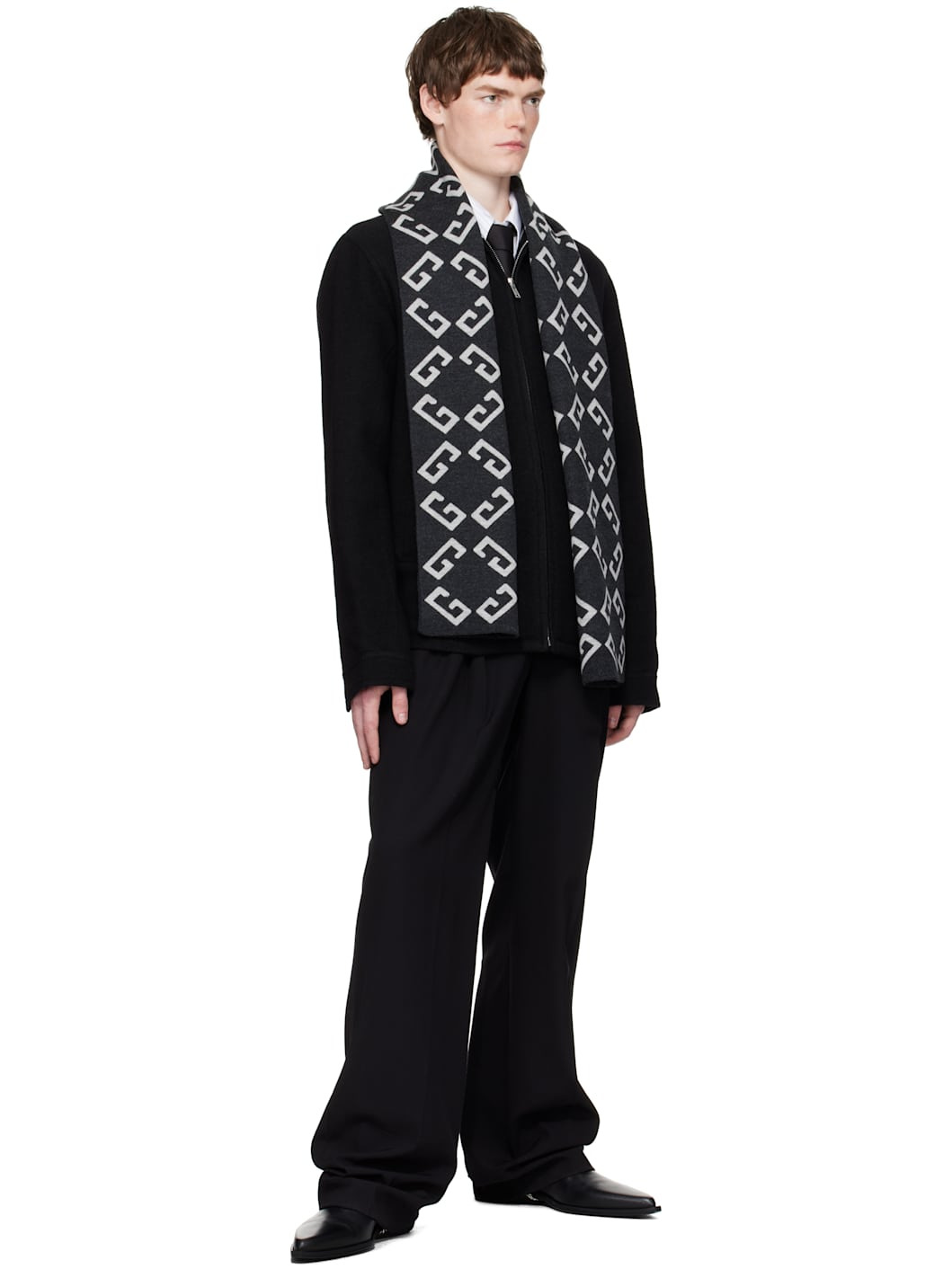 Gray Double-Faced Monogram Scarf - 3