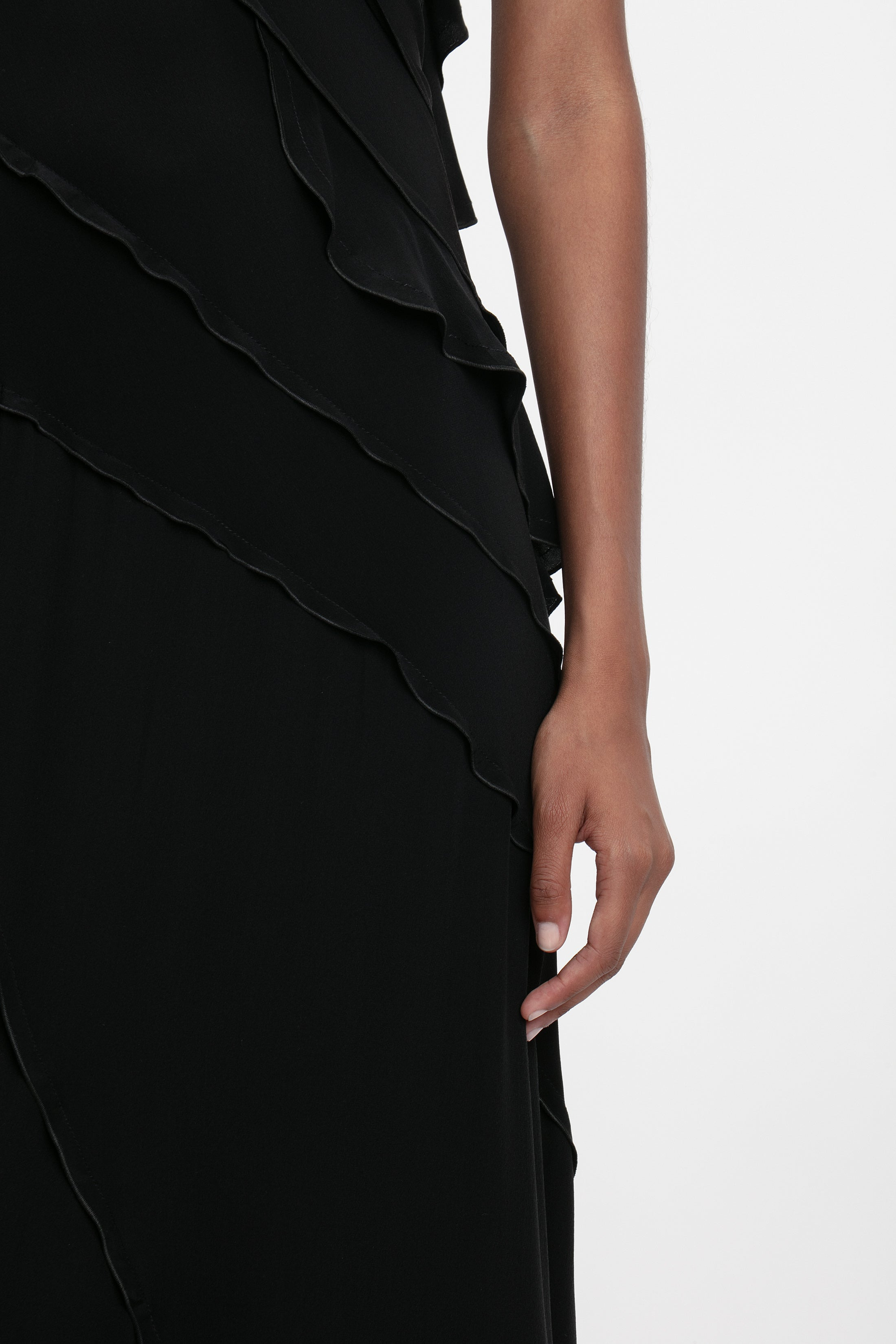 Exclusive Asymmetric Bias Frill Dress In Black - 5