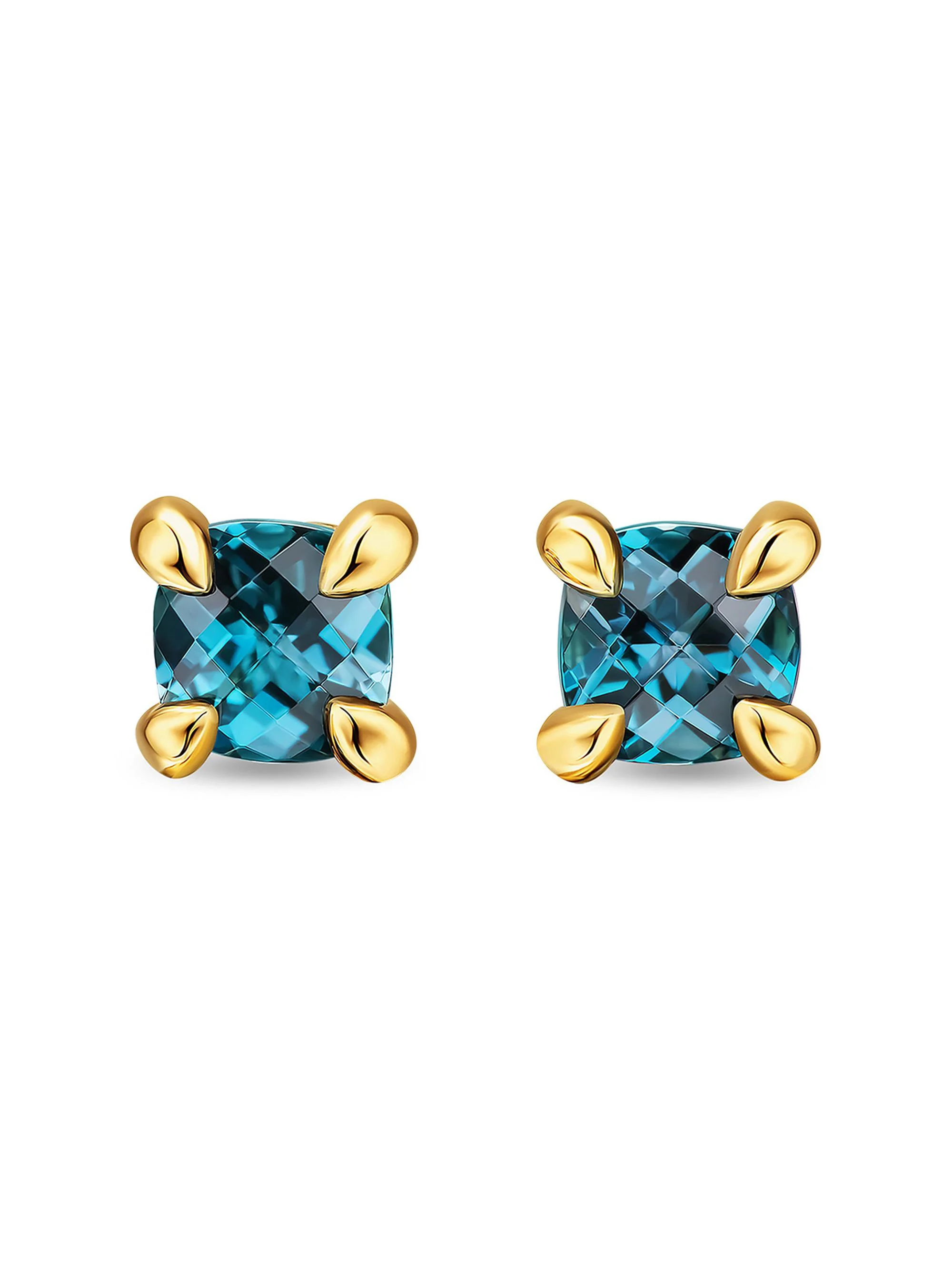 Women's Micro Chatelaine Stud Earrings in 18K Yellow Gold - Hampton Blue Topaz - 1