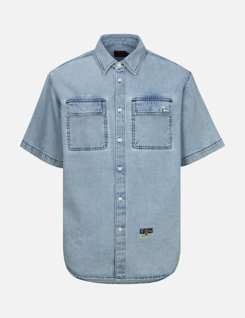 EVISU GAMING DARUMA DAICOCK PRINT RELAX FIT SHORT-SLEEVE DENIM SHIRT outlook