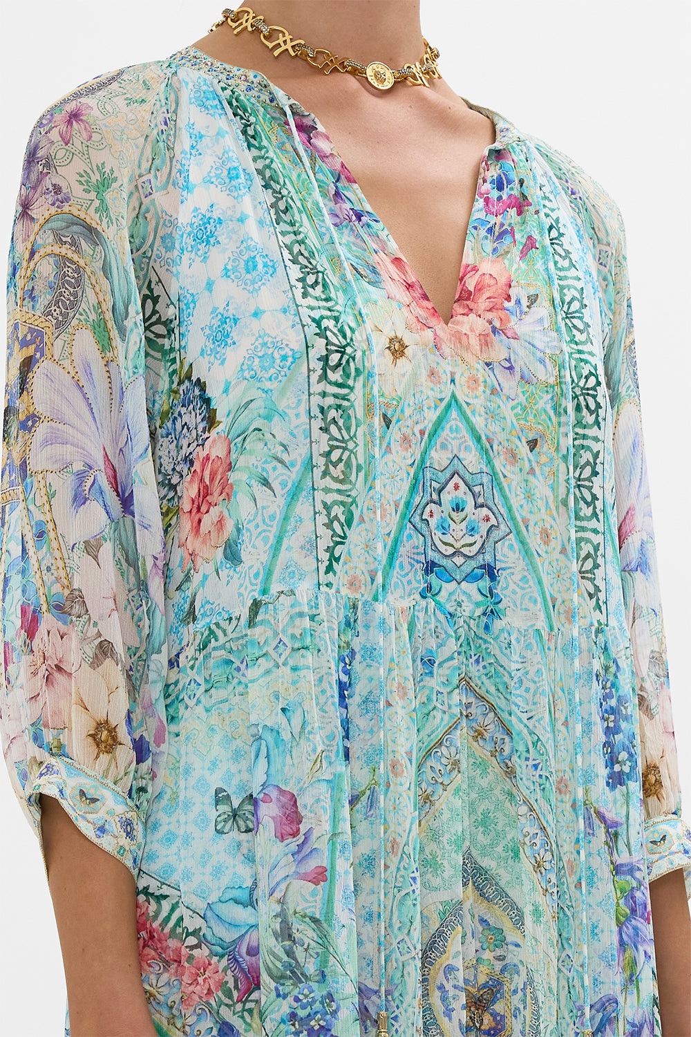 LONG GATHERED PANEL DRESS - 6