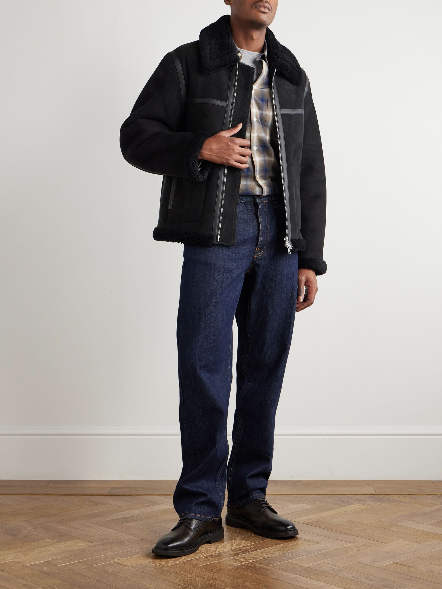 Isaac Leather-Trimmed Shearling Jacket Black - 2