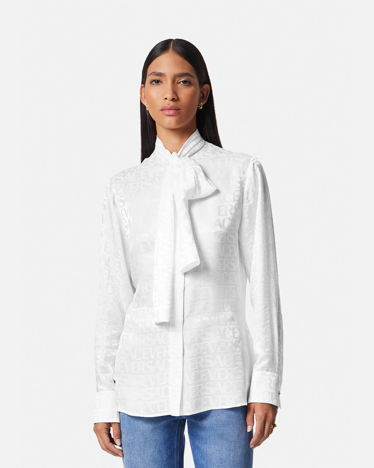 Versace Allover Scarf-Tie Shirt - 4