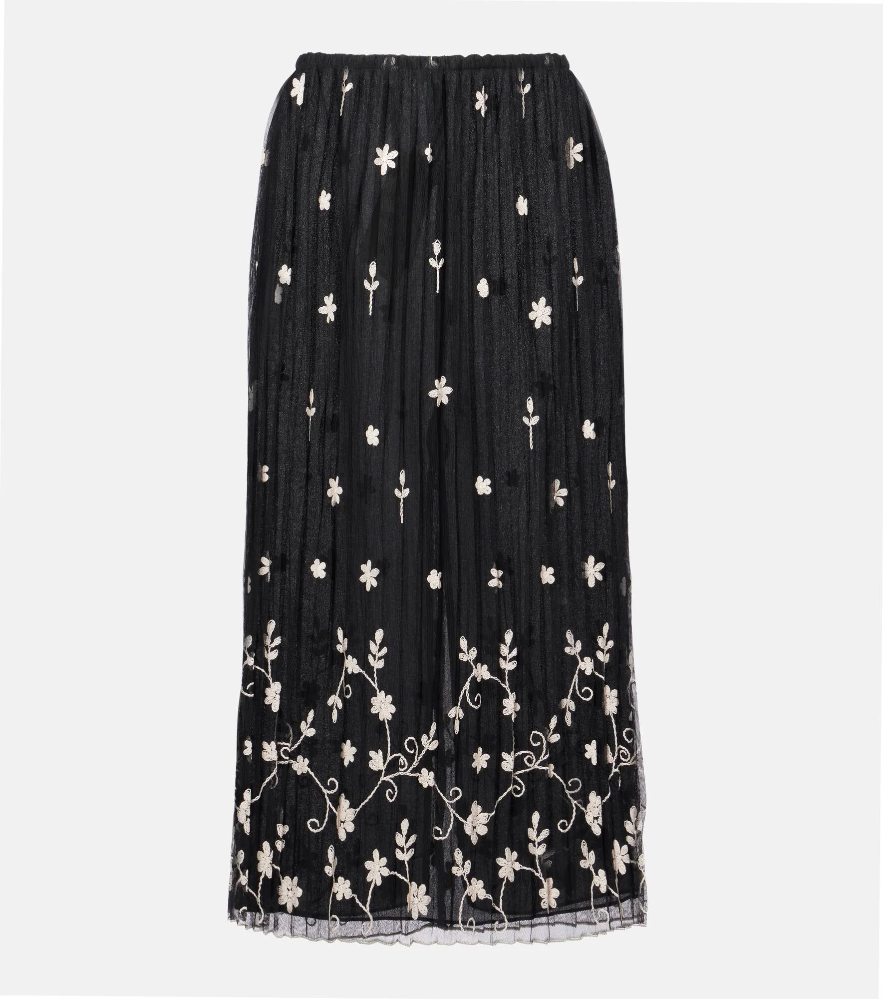Embroidered plissé tulle midi skirt - 1