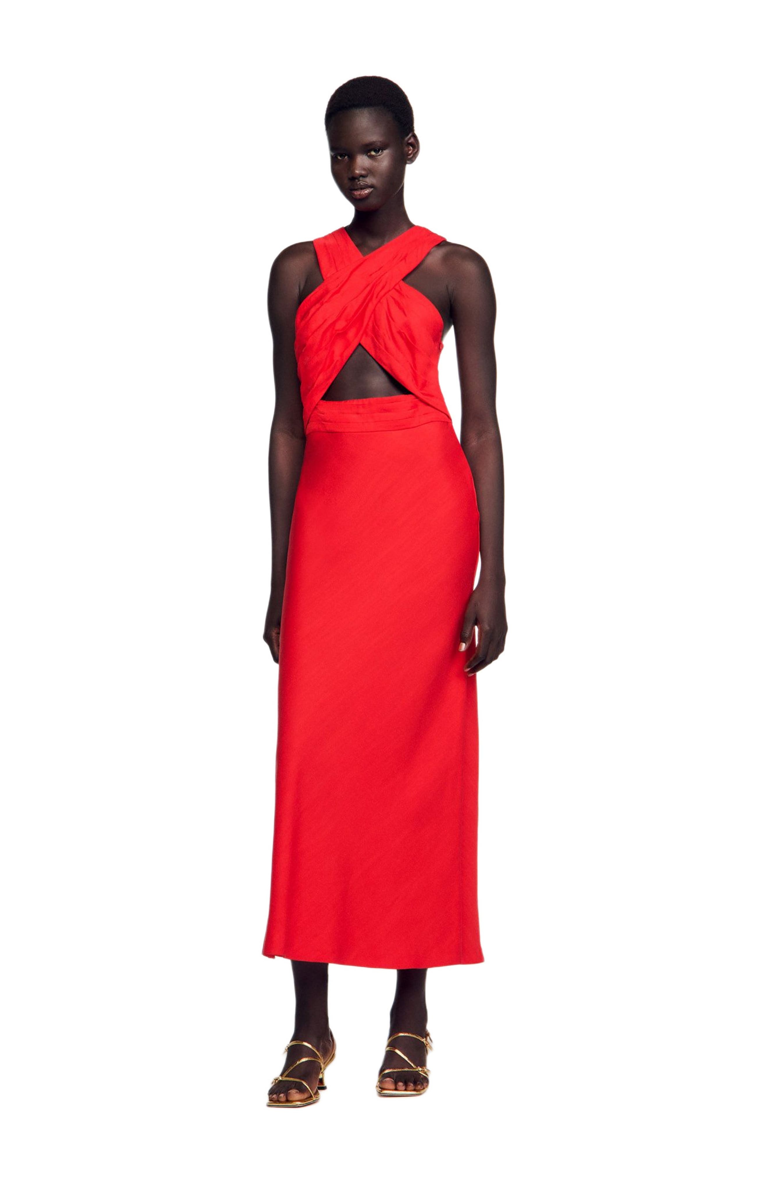 SANDRO Long wraparound dress in Red at Nordstrom - 3