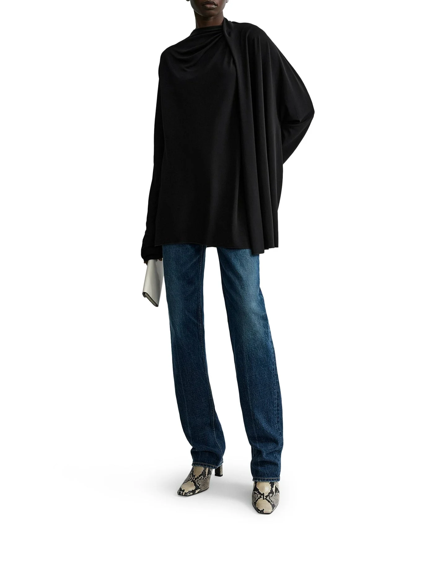 BLACK SILK SCARF WITH MONOGRAM - 1