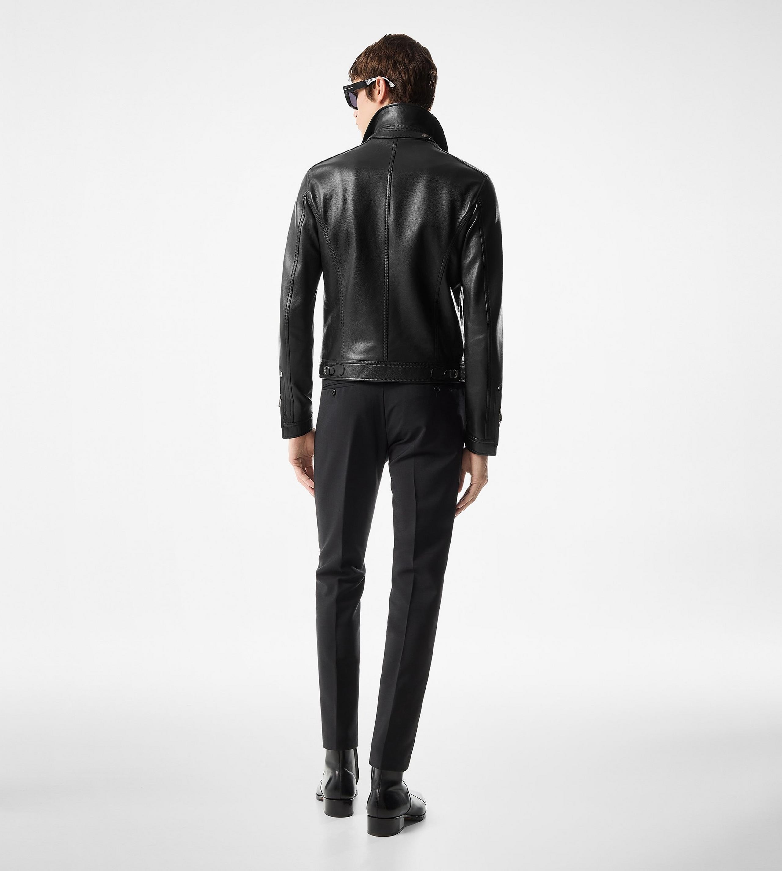 GRAIN LEATHER CONTRAST ZIP BLOUSON - 3