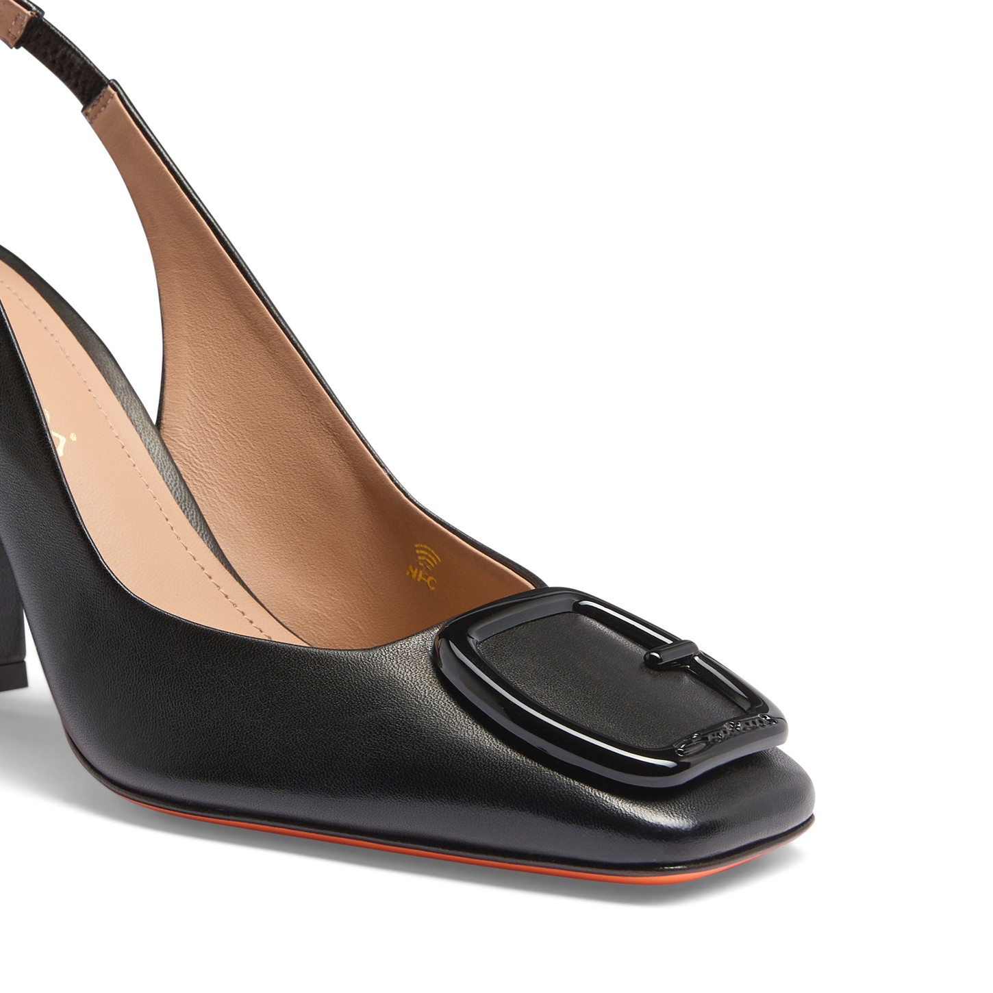 Women's black leather high-heel slingback - 6