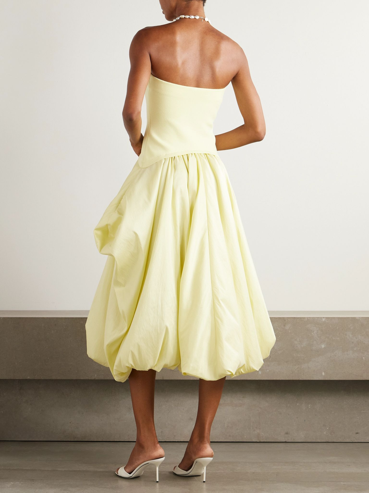 Izzy stretch-knit and gathered taffeta midi dress Yellow - 3