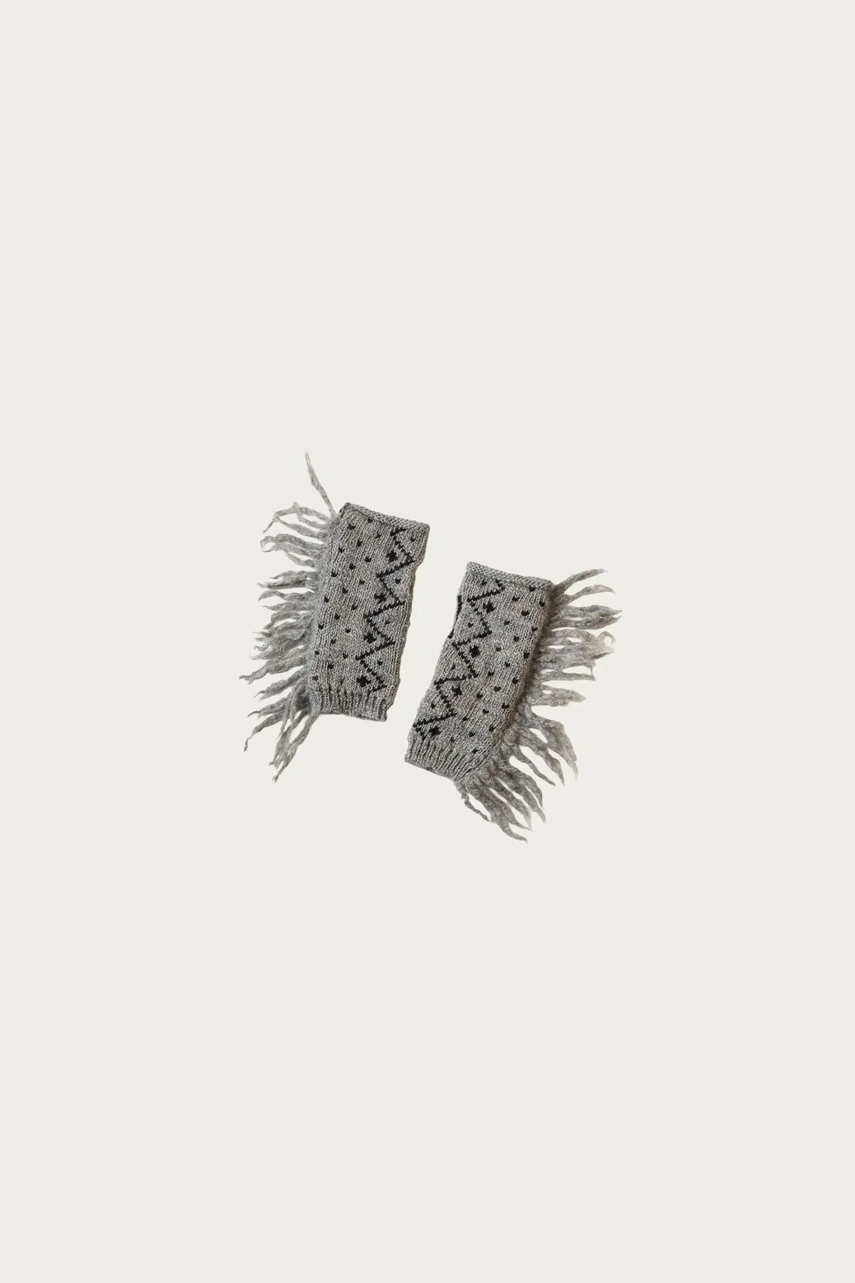 Wool Fringed Hand Warmers - Grey - 1