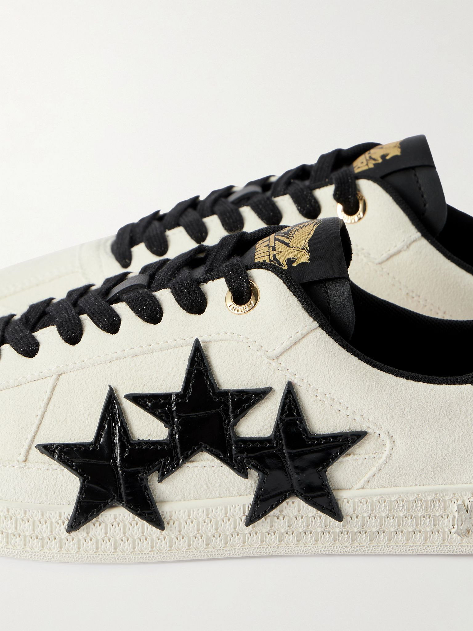 Croc-Effect Leather Sneakers Black - 5