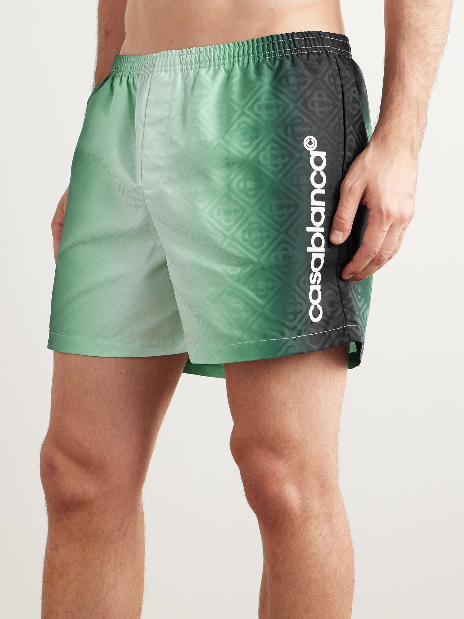 Straight-Leg Mid-Length Dégradé Logo-Print Swim Shorts Green - 2