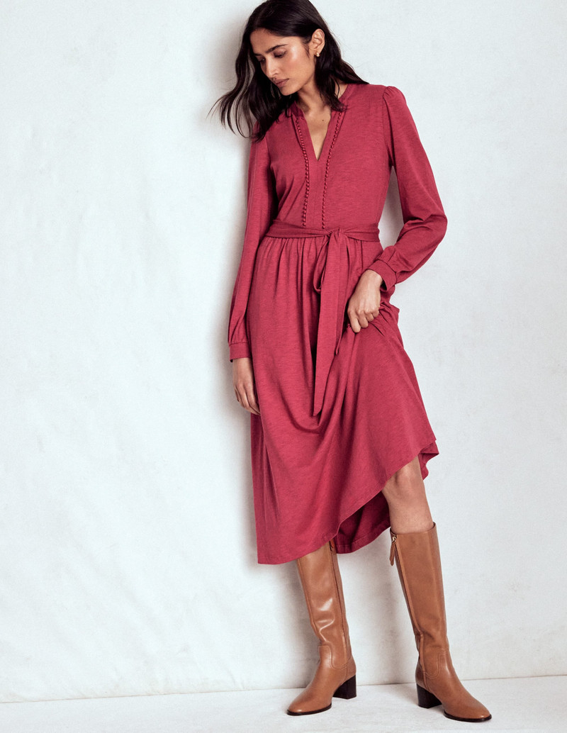 Naomi Long Sleeve Jersey Dress-Terracotta Red 5