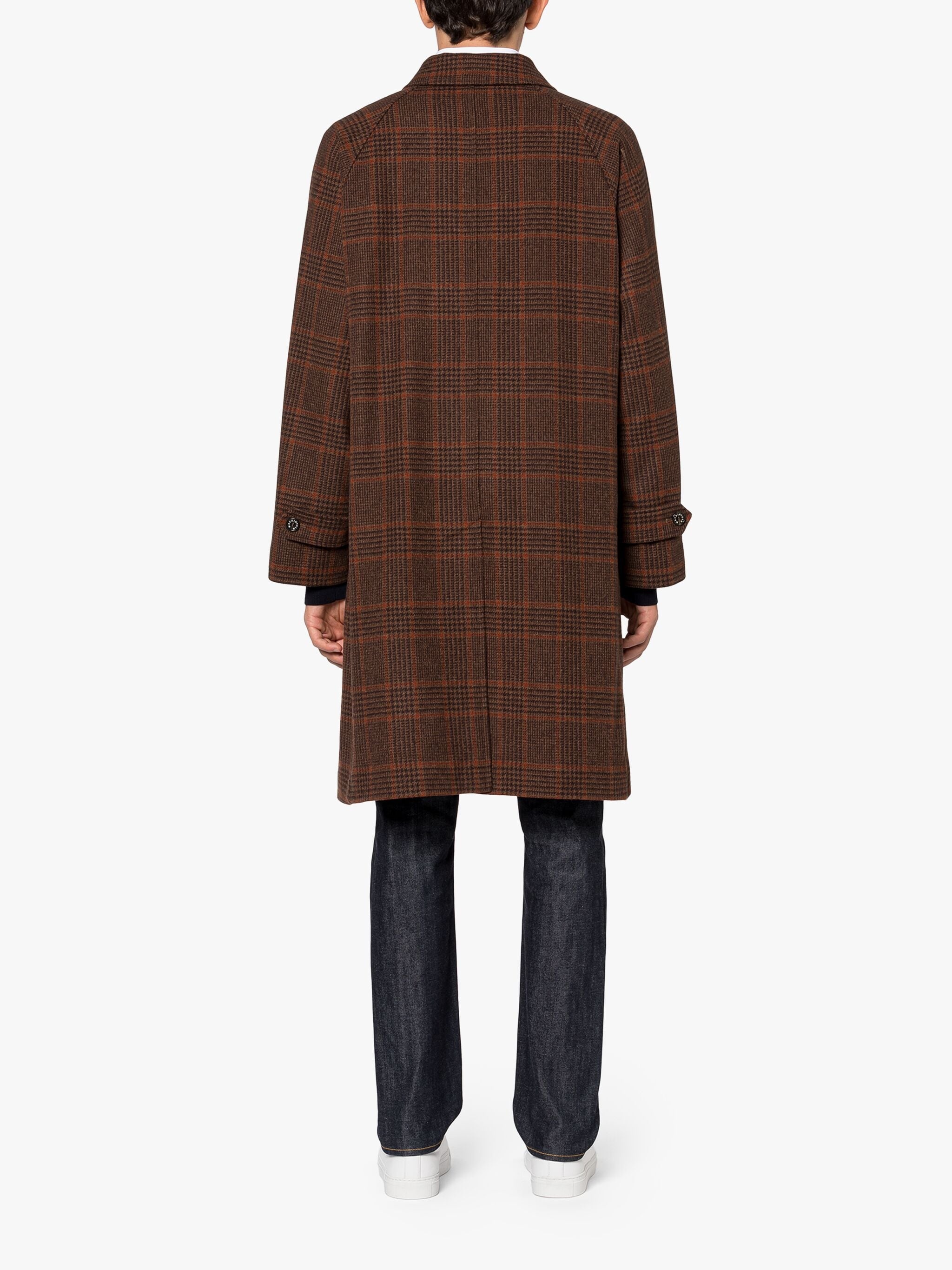 Mackintosh BELFORD BROWN X ORANGE CHECK WOOL BALMACAAN COAT REVERSIBLE