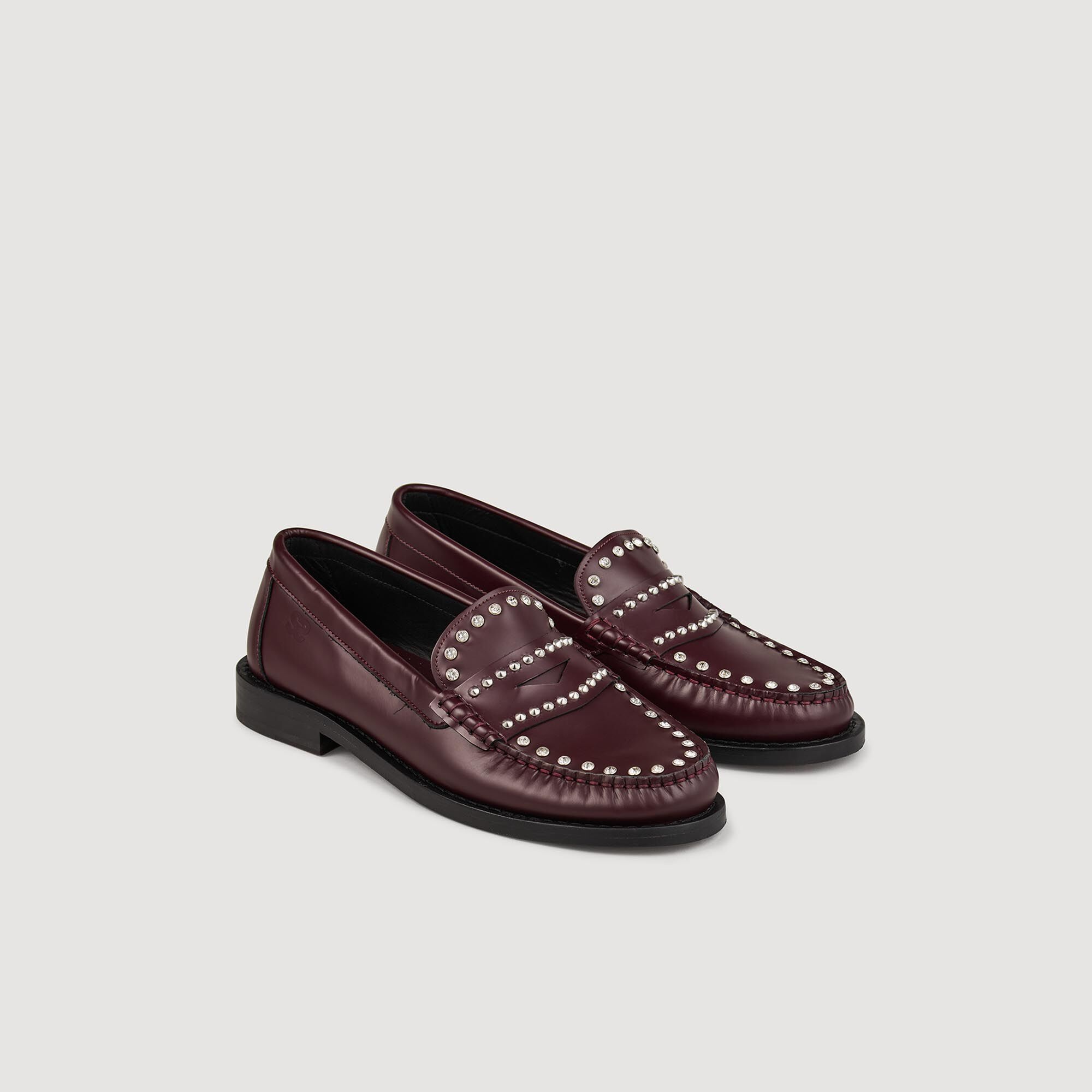 RHINESTONE STUDDED LEATHER LOAFERS - 3