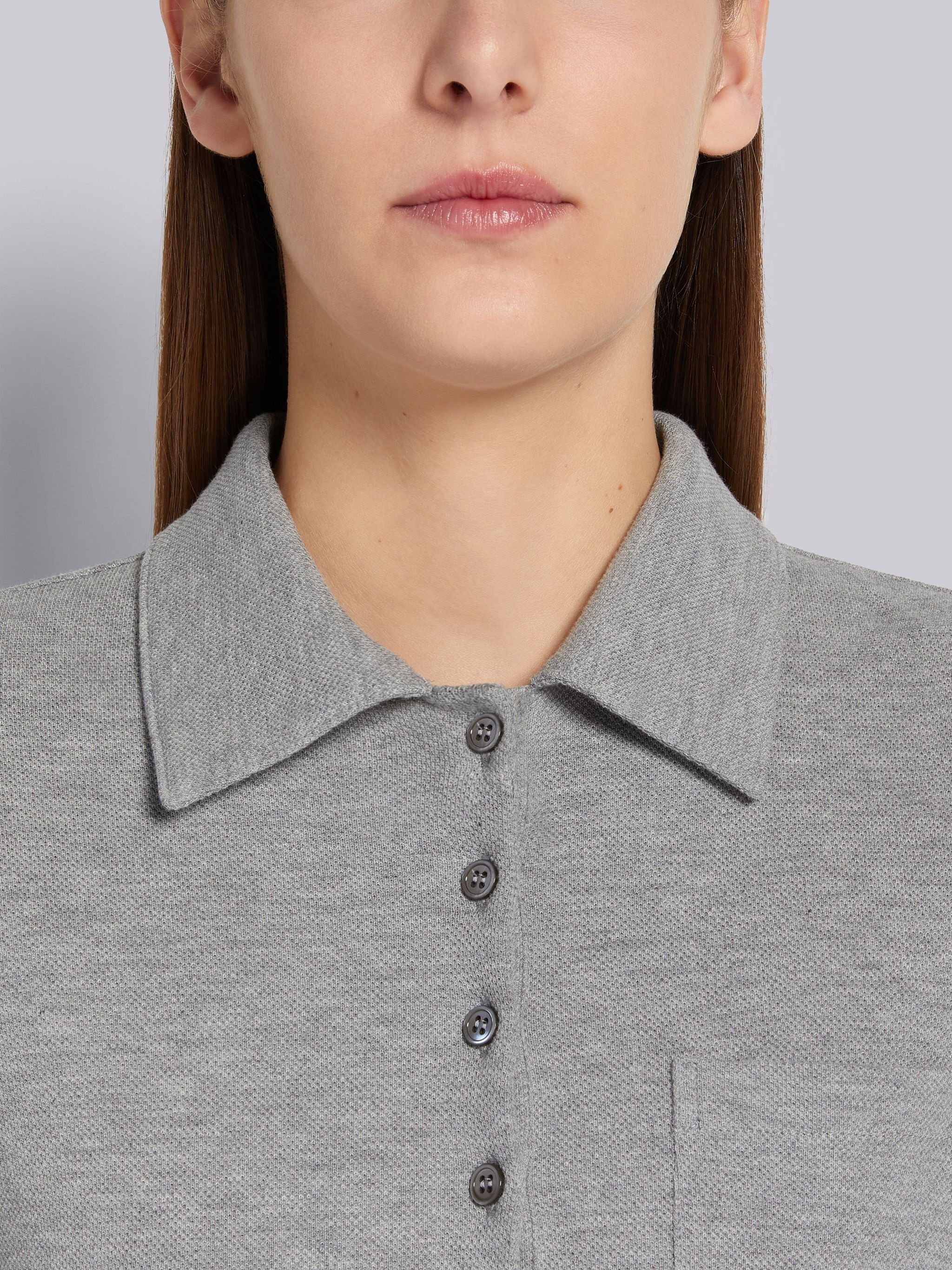 Light Grey Classic Pique Short Sleeve Knee Length Pleated Polo Dress - 4