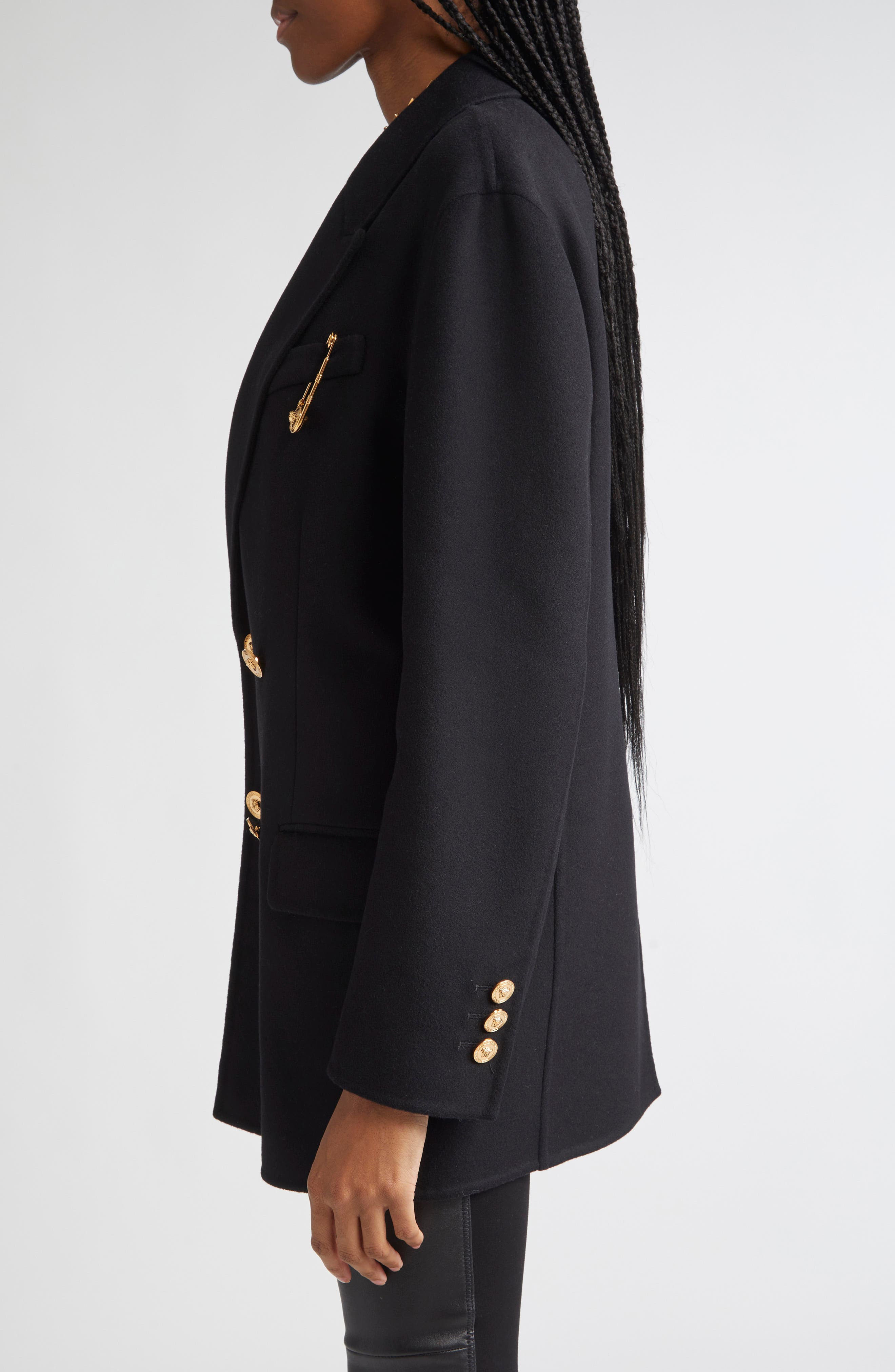Versace Cashmere & Virgin Wool Peacoat in Black at Nordstrom - 4