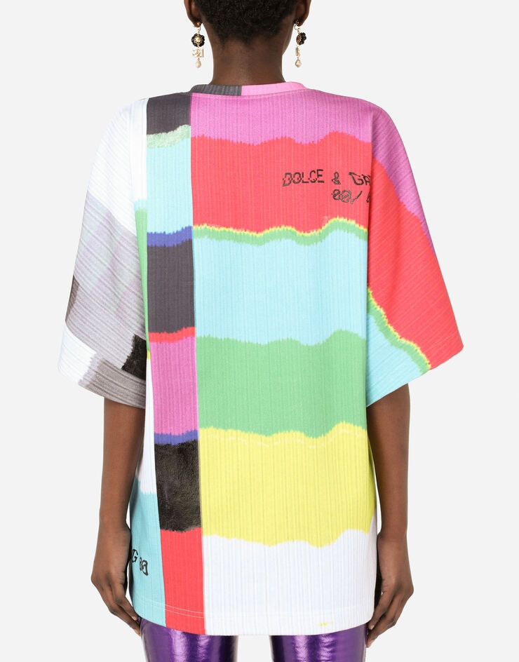 Short-sleeved glitch-print jersey T-shirt - 2