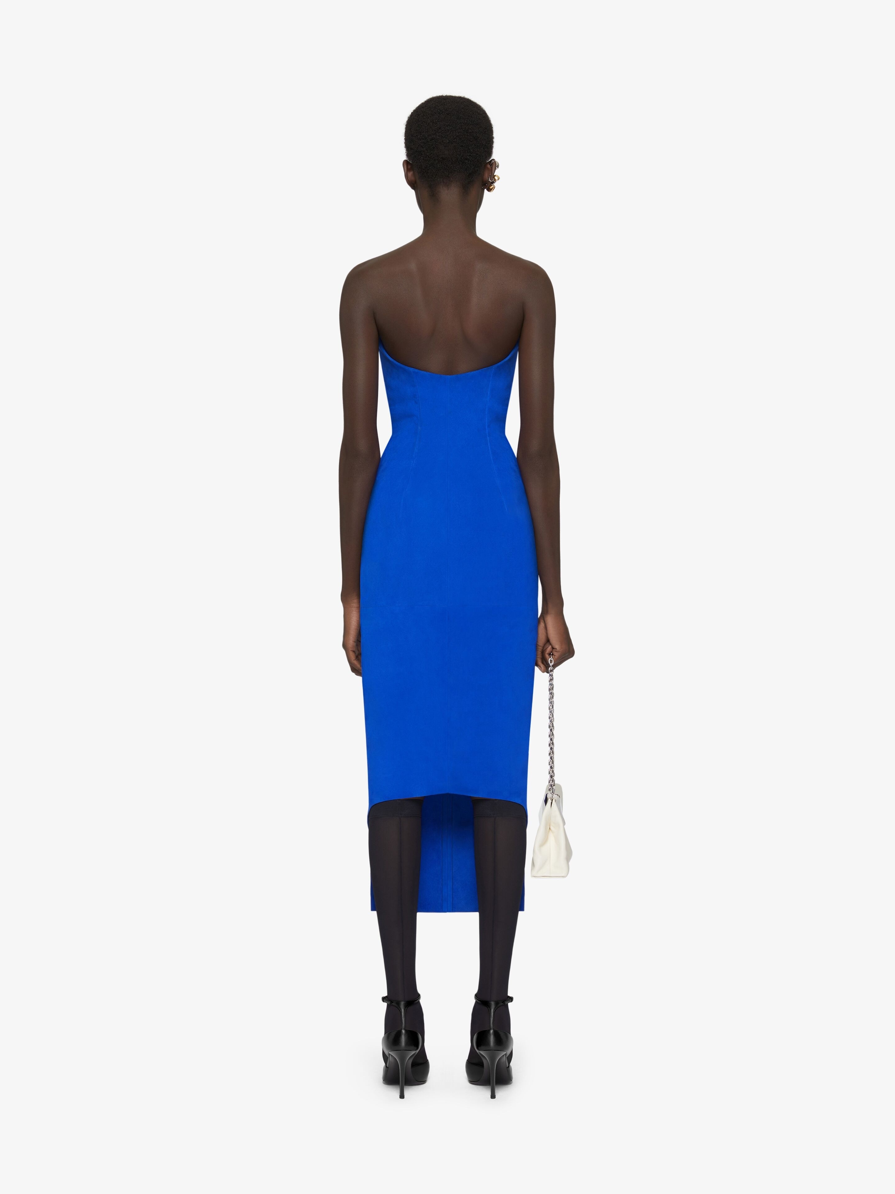 ASYMMETRIC BUSTIER DRESS IN SUEDE - 4