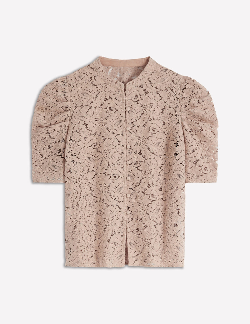 Lace Mutton Sleeve Top-Heather Rose 1