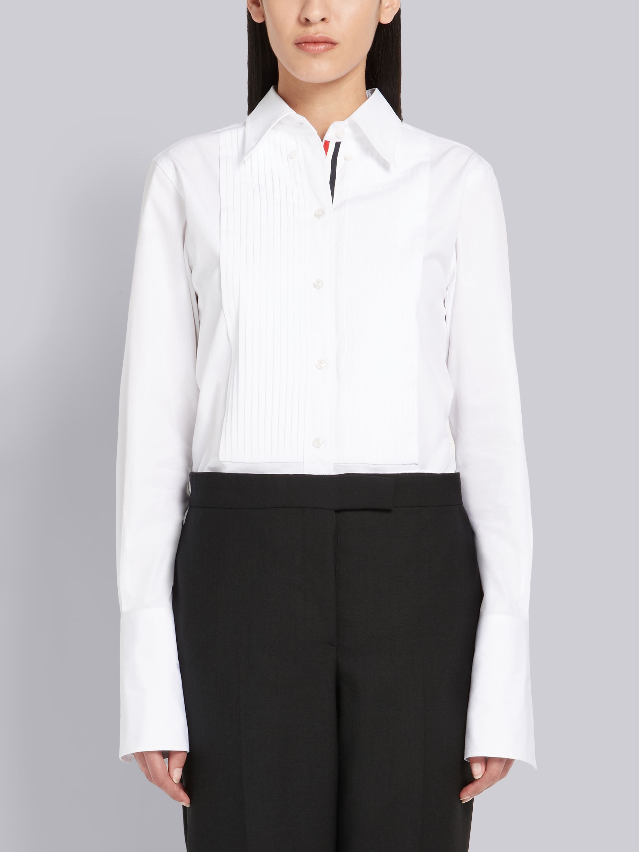 White Solid Poplin French Cuff Tuxedo Shirt - 1