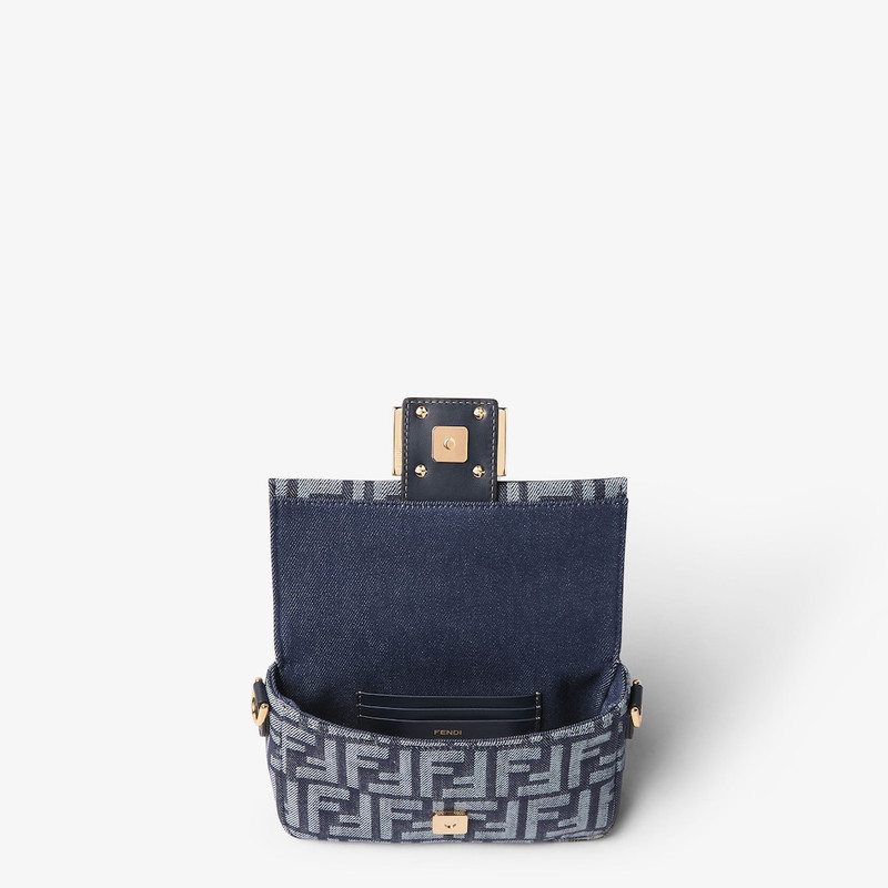 Baguette® Mini Dark blue denim-effect FF jacquard bag 4