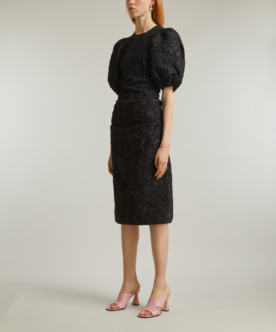 GANNI Black Jacquard Puff-Sleeve Midi Dress outlook