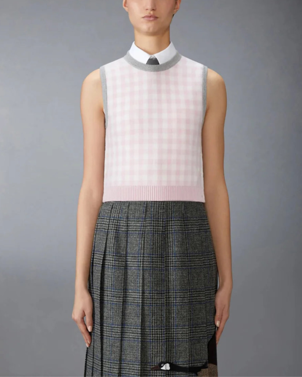 FUNMIX GINGHAM CHECK JACQUARD MERINO WOOL SHELL TOP - 2