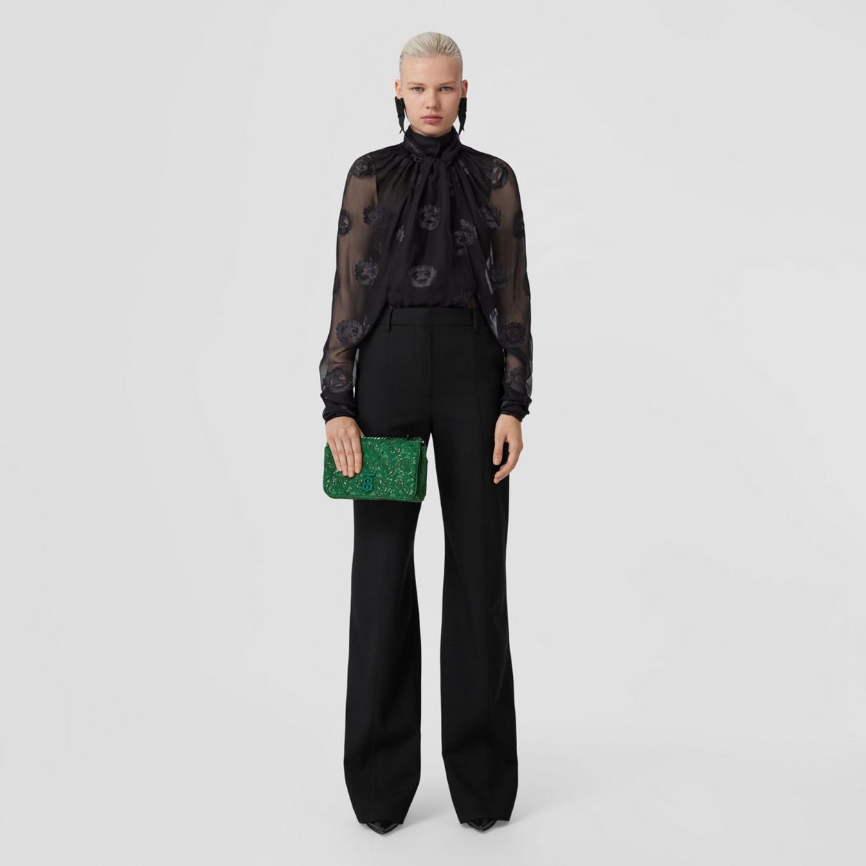 Embroidered Logo Wool Tailored Trousers - 2