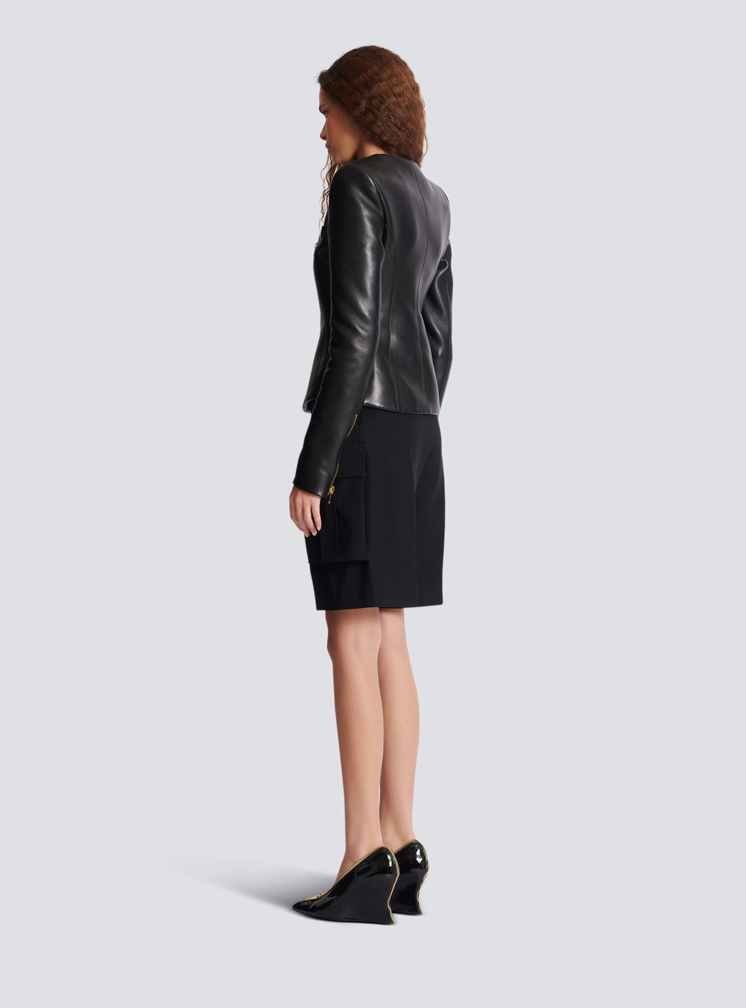 Cropped peplum lambskin jacket - 4