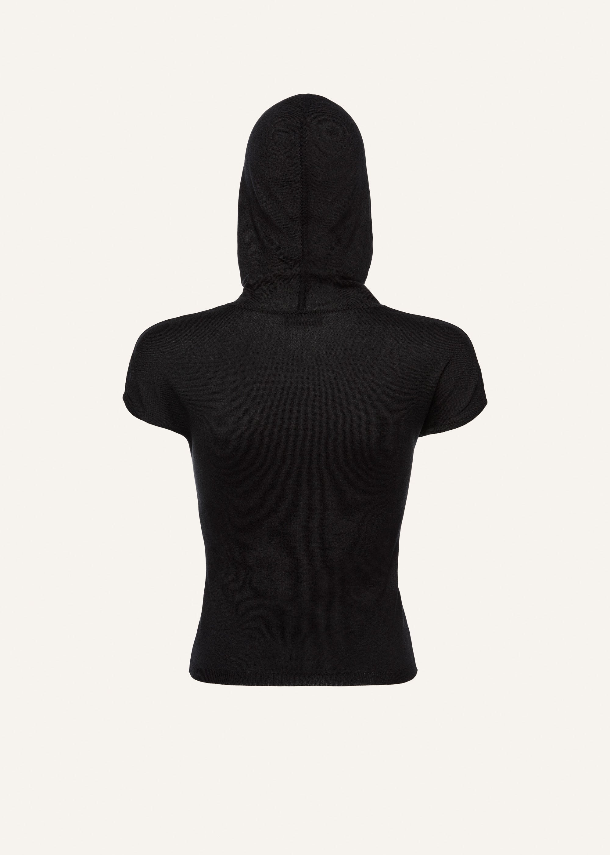 Hooded silk knitwear top in beige - 2